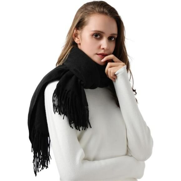 Black Winter Warm Scarf Shawls Wraps Long Large Thick Soft Winter Accessories - Picture 1 of 7